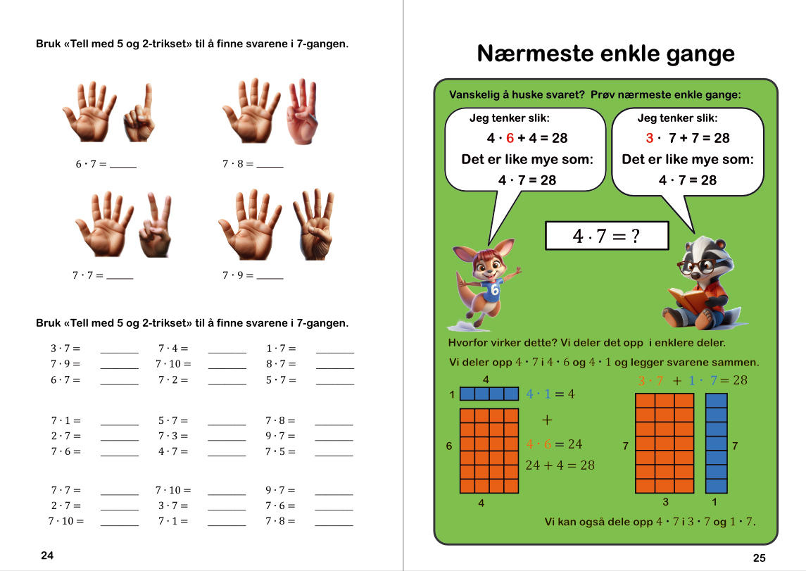 Bli god i Multiplikasjon 6–10-gangen side 24 25 i bli god i 6 10 gangentell med 5 og 2 trikset og nærmeste enkle gange png