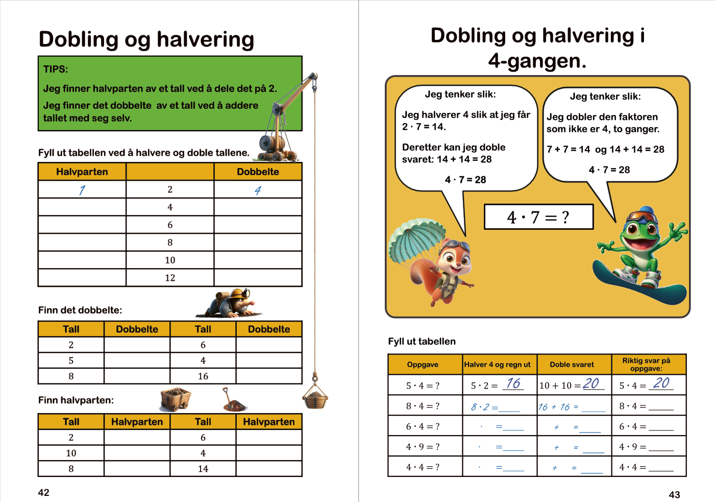 Bli god i multiplikasjon 1–5-gangen eksempelside dobling og halvering i 4 gangen